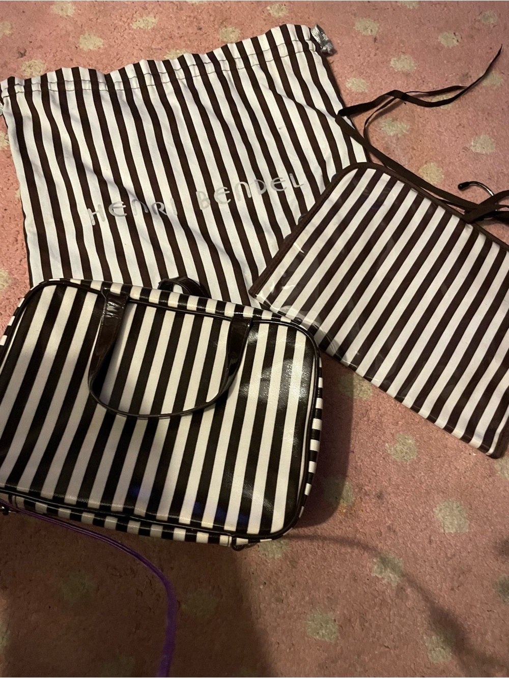Henri Bendel Signature Stripe Travel Cosmetic Set - EUC